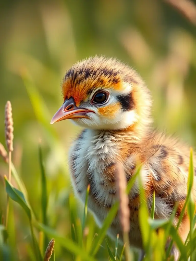 A close-up shot of a healthy partridge chick in its natural habitat, symbolizing the success of conservation programs.