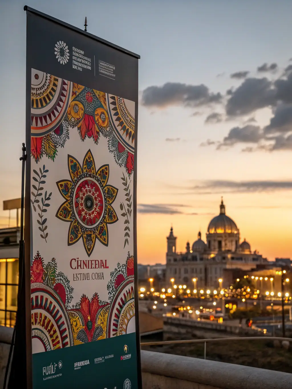 A visually striking poster design for an upcoming festival featuring La Compagnie Formidable, highlighting the event's theme of cultural exchange and showcasing diverse artistic disciplines.