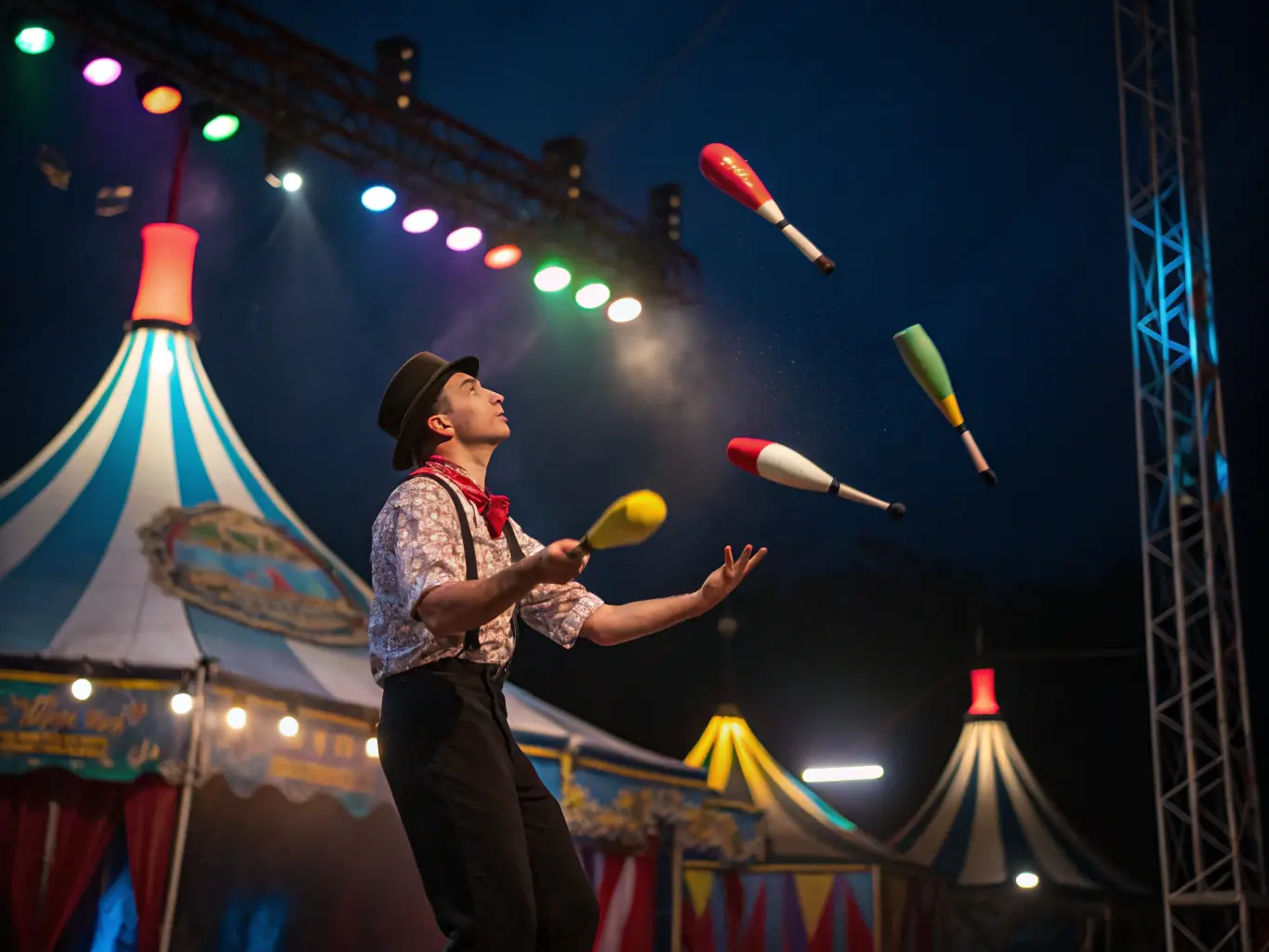 A captivating image of a skilled circus performer executing an acrobatic feat, highlighting the integration of circus arts into Compagnie Formidable's performances.