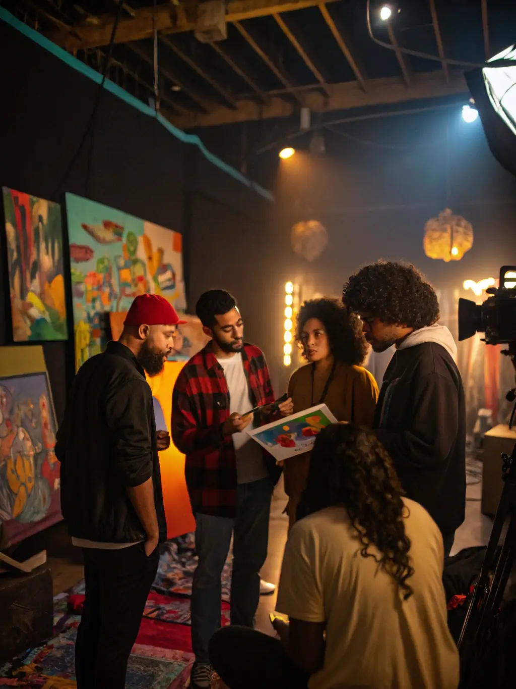 A behind-the-scenes photograph of the Compagnie Formidable team working on set design for a new theatrical production, showcasing the collaborative and creative process involved.