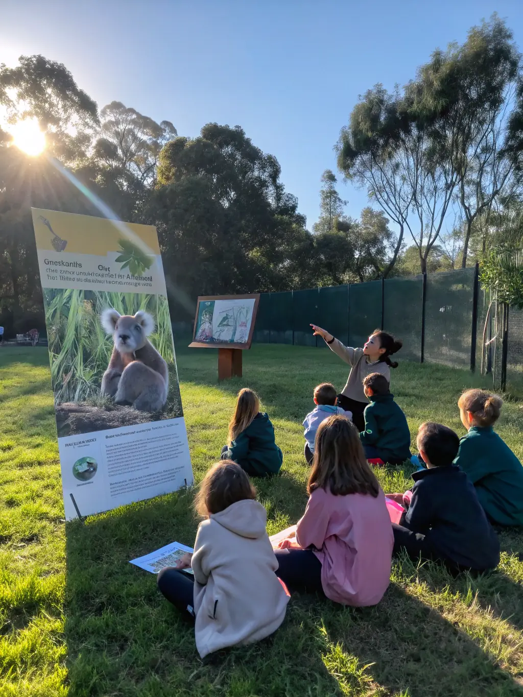 A group of children participating in an educational program about partridge conservation, emphasizing the importance of raising awareness.